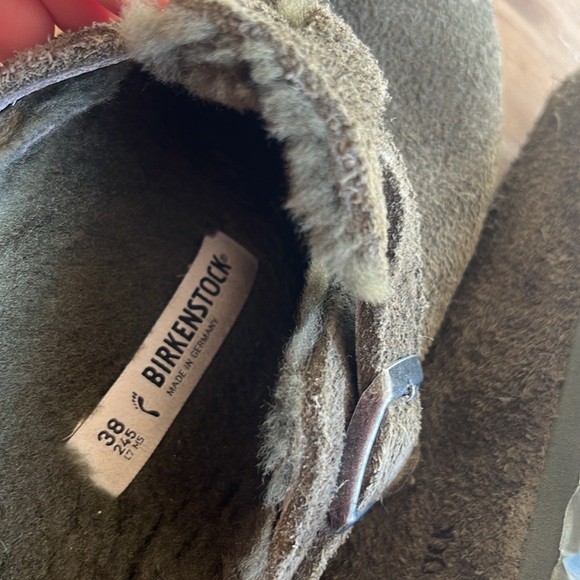 Birkenstock Suede Sherpa Buckle Clog Olive Green - Picture 4 of 6
